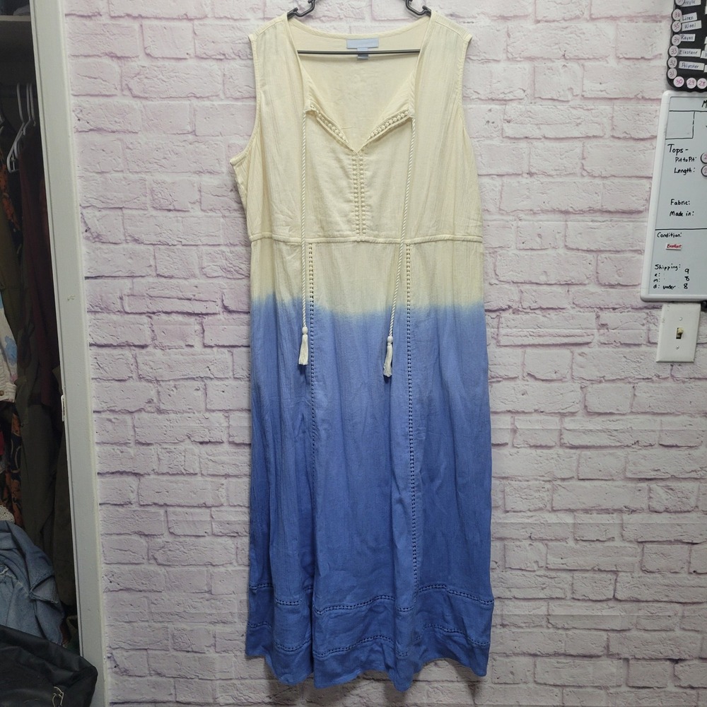 Only Necessities Dress Plus Sz 1X Tassel Ombre Maxi Sleeveless Cotton Gauzy Boho